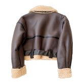 Womens Brown Cropped Aviator Jacket Back